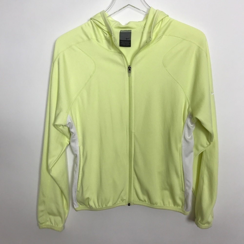 Nike Dri-Fit yellow/white athletic hooded zip top
